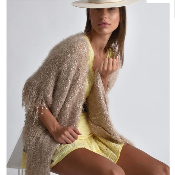 Muche & Muchette Sweaters - Muche & Muchette  Opa Bouclé Fringe Glam Rose Gold Cardigan Shawl One Size